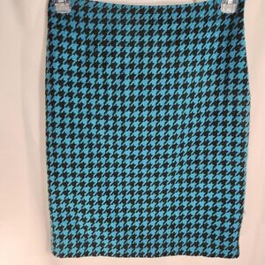 Kate Hill Petite Houndstooth Blue & Black Wool Blend Skirt Size 4P
